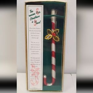 1997 Vintage 8" Candy Cane Glass Christmas Ornament & Story Roman